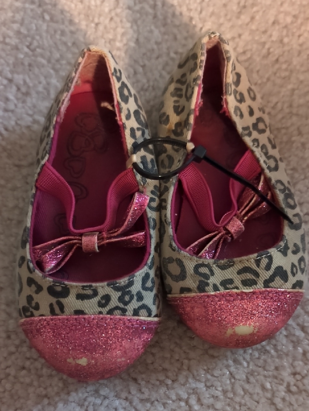 The Children's Place Girls Leopard Print Pink Glitter Bow Ballet Flats 4T